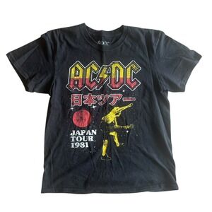AC/DC Black Graphic Tee Distressed Commemorative Band Shirt Sz M Streetwear Y2K